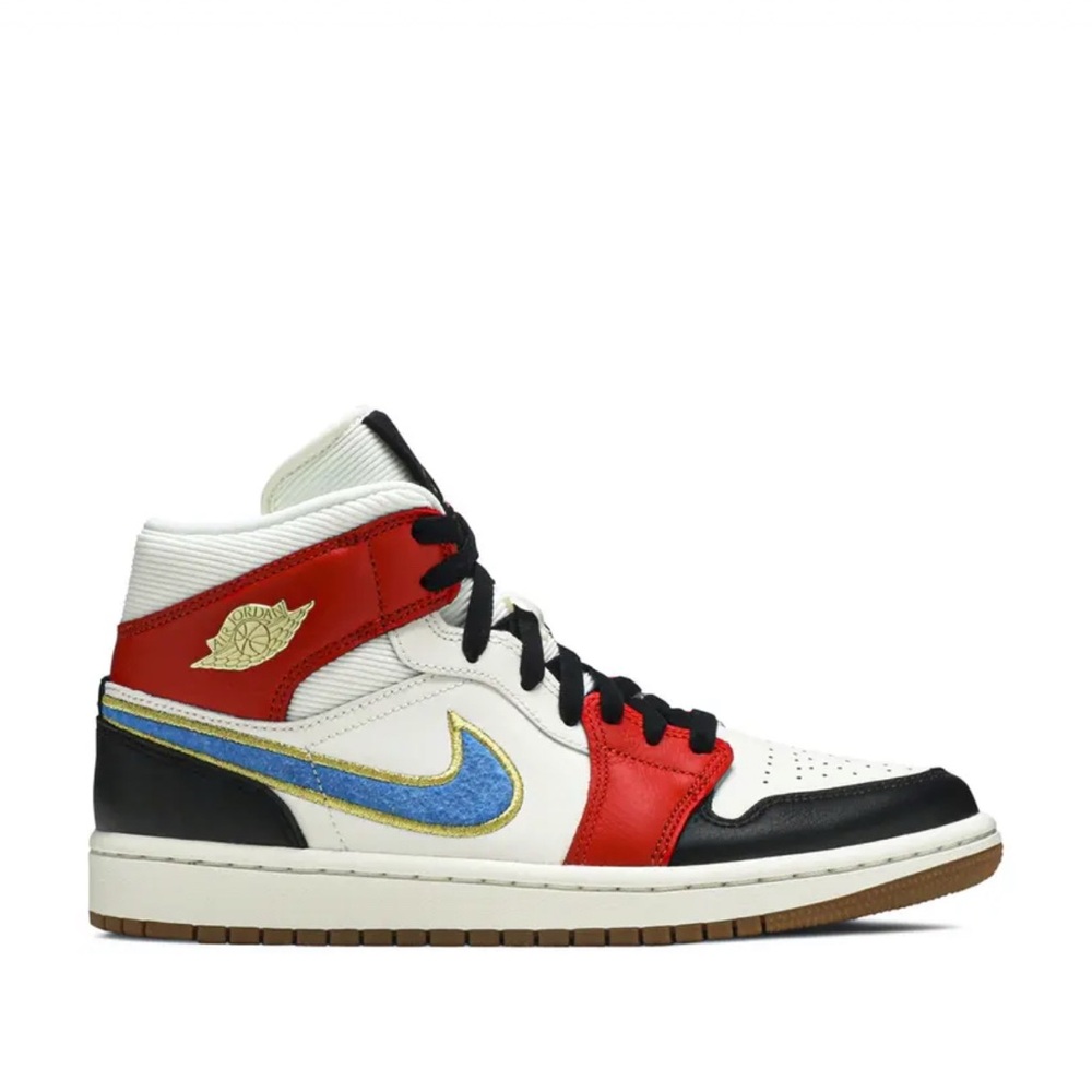 Nike Air Jordan Mid Sneakers - Red, Black, White, Blue, Gold